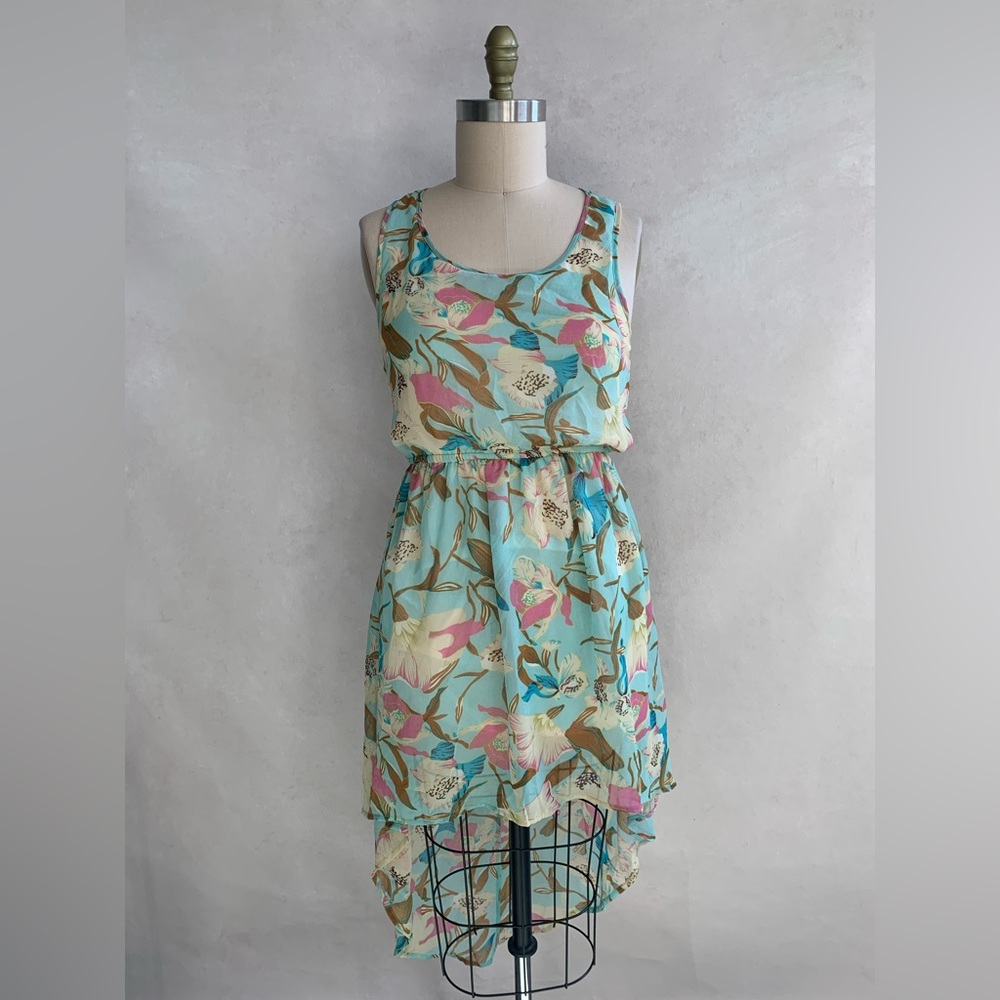 High Low Flutter Back Floral Print Dress